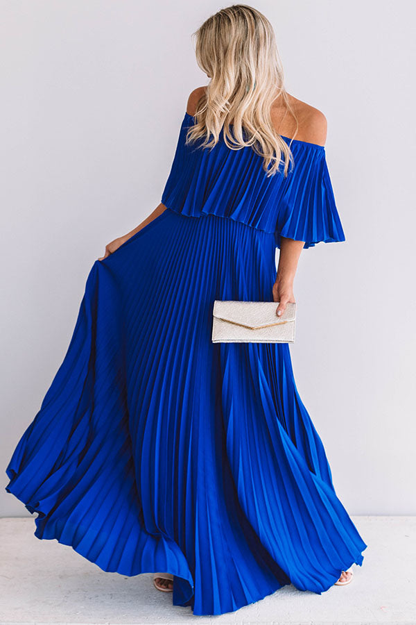 Gala Glam Pleated Maxi Dress in Royal ...